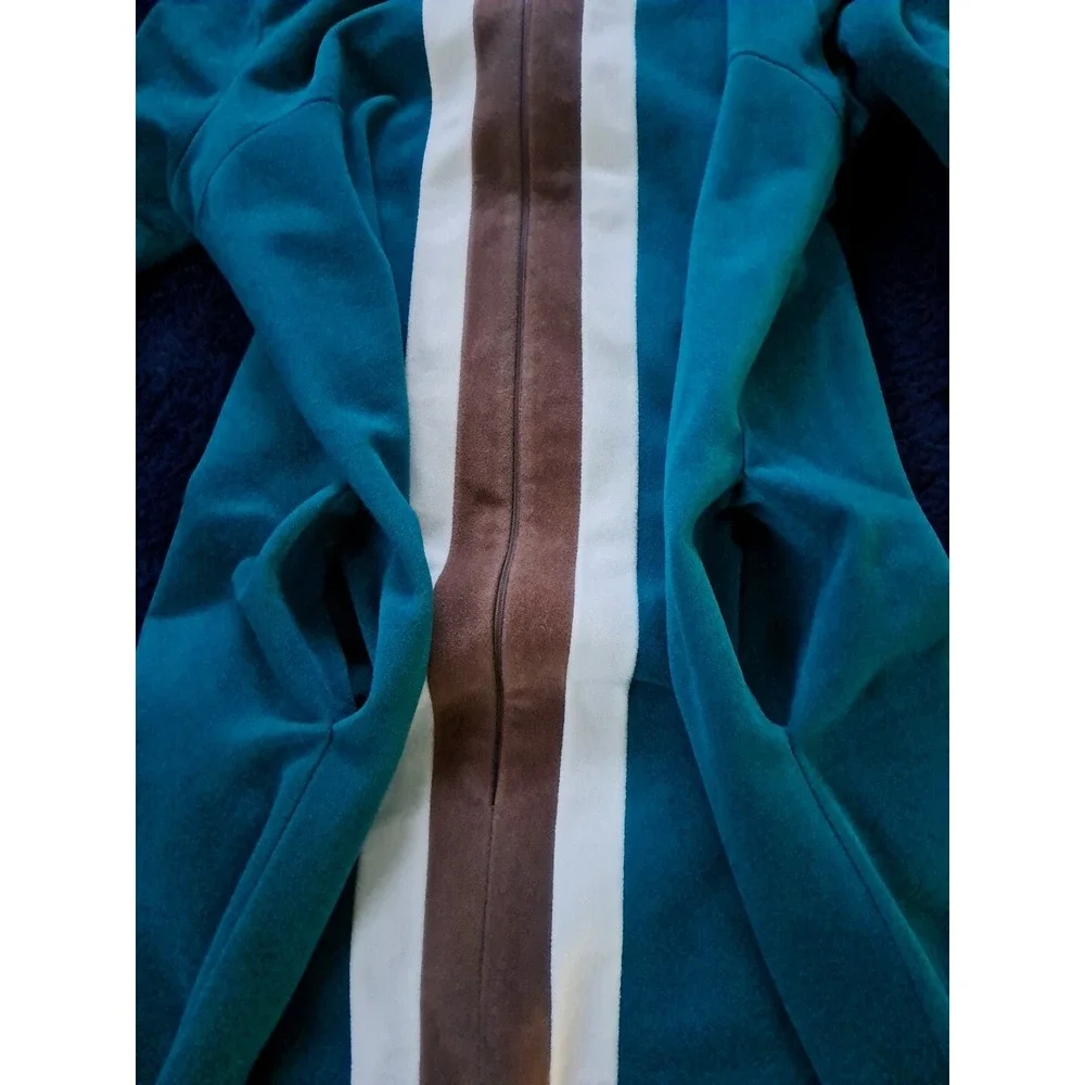 Vanity Fair Bathrobe Size 16 Teal/Brown Velour Midi‎ Length Zipper Retro Vintage